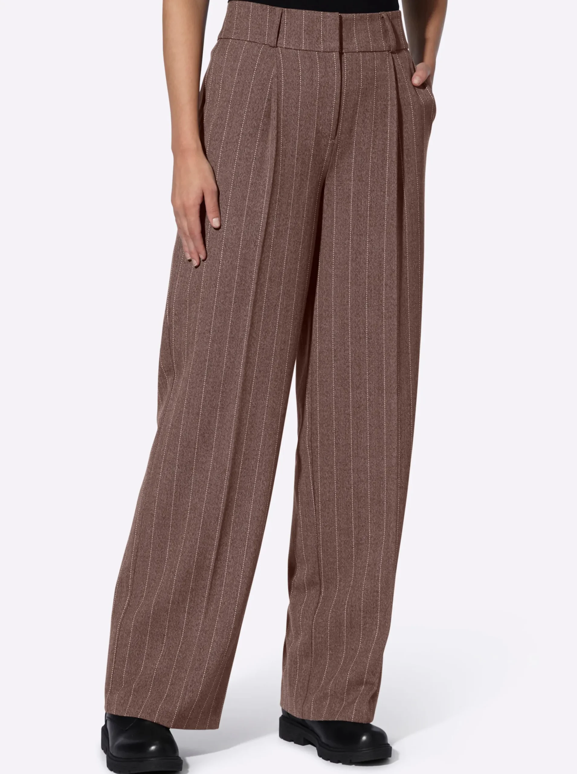 Hosen|heine Webhose mit Bundfalten taupe-schwarzNadelstreifen