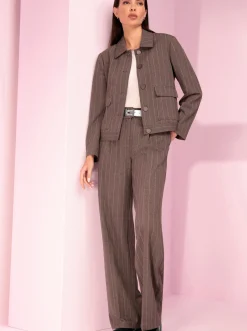 Hosen|heine Webhose mit Bundfalten taupe-schwarzNadelstreifen