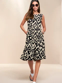 Kleider|heine Webkleid schwarz-champagner-gemustert