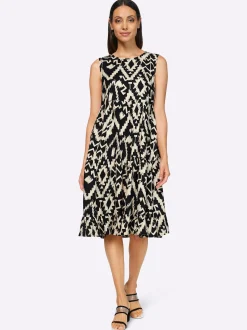 Kleider|heine Webkleid schwarz-champagner-gemustert