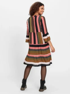 Kleider| Webkleid schwarz-grapefruit-gemustert