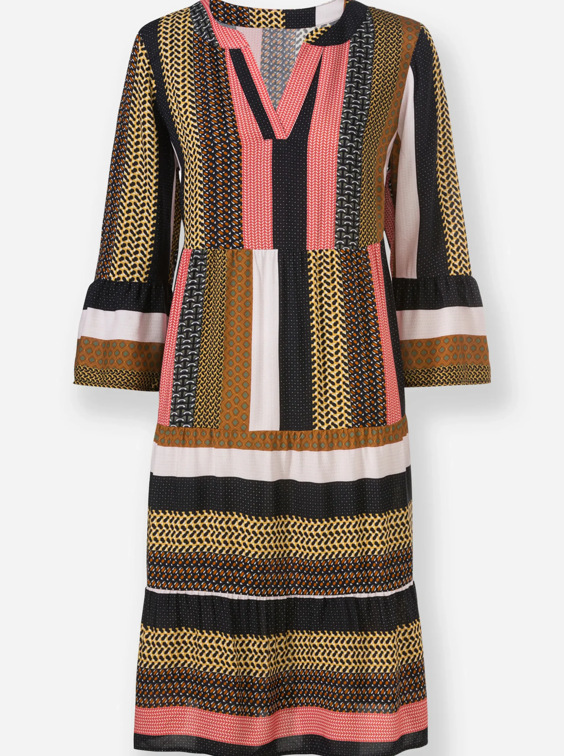 Kleider| Webkleid schwarz-grapefruit-gemustert