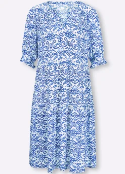 Strandkleider|Kleider|heine Webkleid ecru-royalblau-gemustert