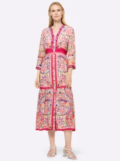 Kleider|heine Webkleid ecru-fuchsia-bedruckt
