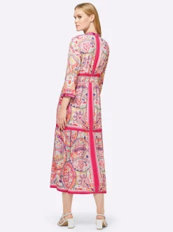 Kleider|heine Webkleid ecru-fuchsia-bedruckt