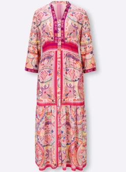 Kleider|heine Webkleid ecru-fuchsia-bedruckt