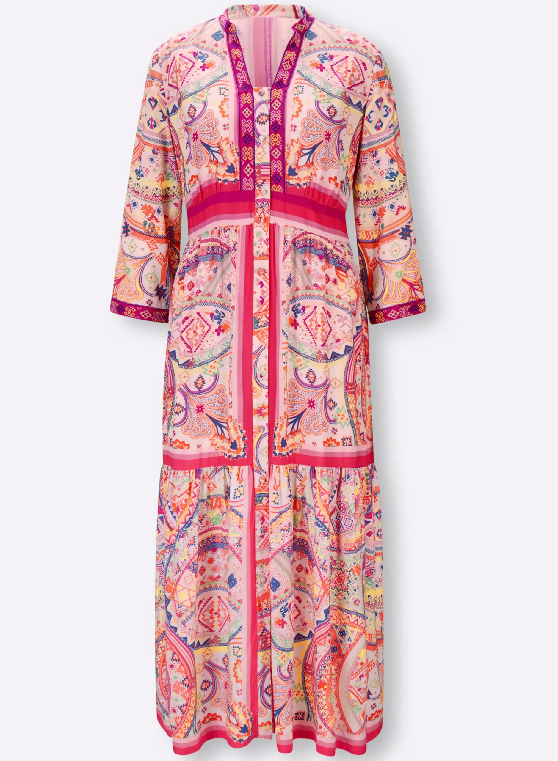 Kleider|heine Webkleid ecru-fuchsia-bedruckt