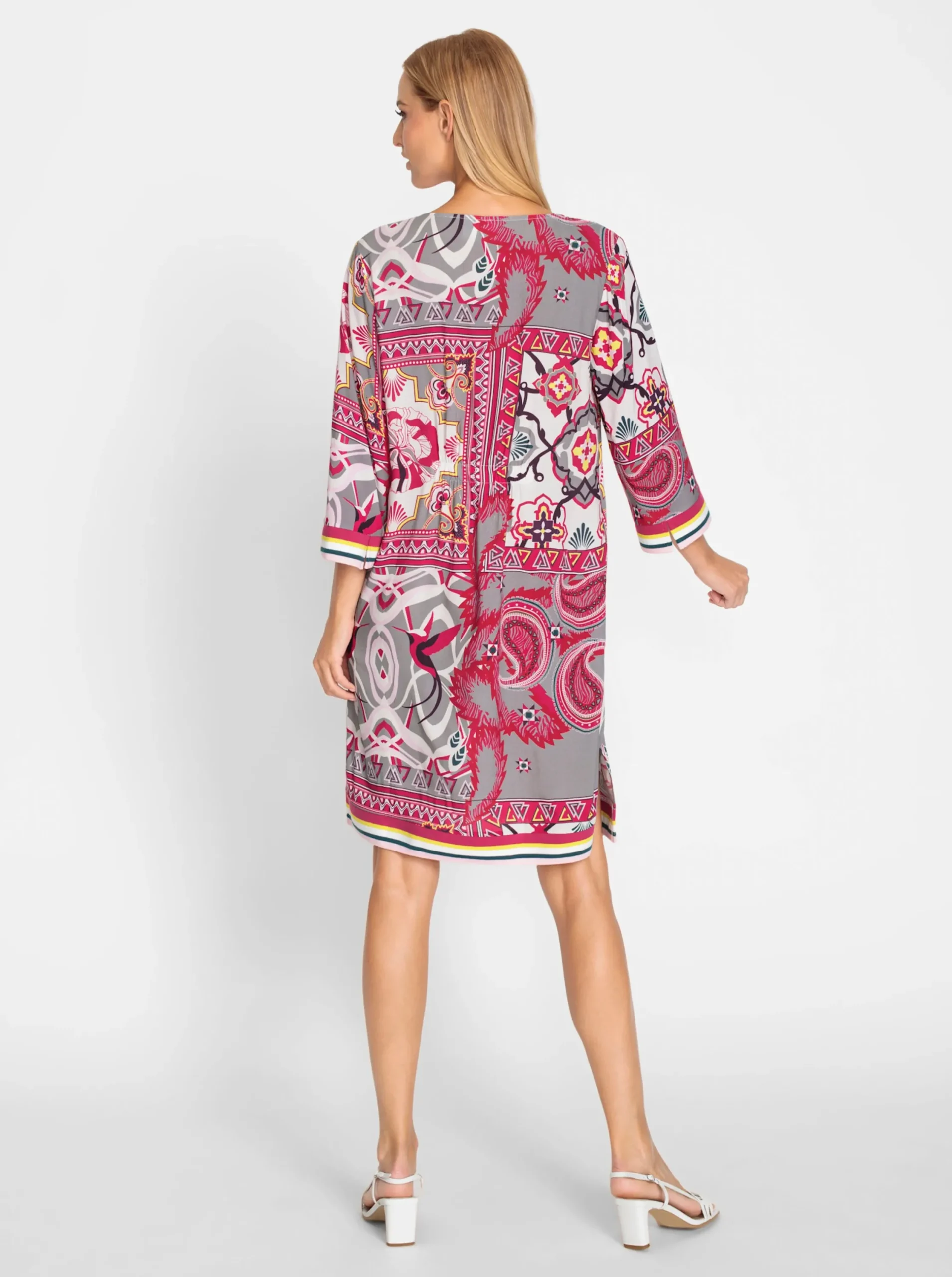 Strandkleider|Kleider|heine Webkleid ecru-rosé-bedruckt