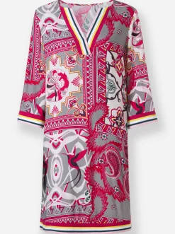 Strandkleider|Kleider|heine Webkleid ecru-rosé-bedruckt