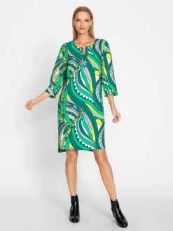 Kleider|heine Webkleid grasgrün-champagner-bedruckt
