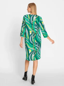Kleider|heine Webkleid grasgrün-champagner-bedruckt