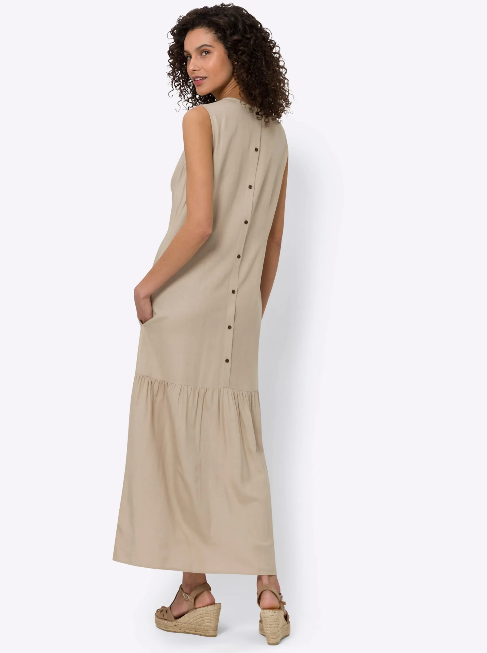 Strandkleider|Kleider|heine Webkleid mit Leinen-Anteil beige