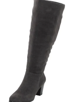 Stiefel|sheego Weitschaftstiefel aus Velours-Lederimitat grau