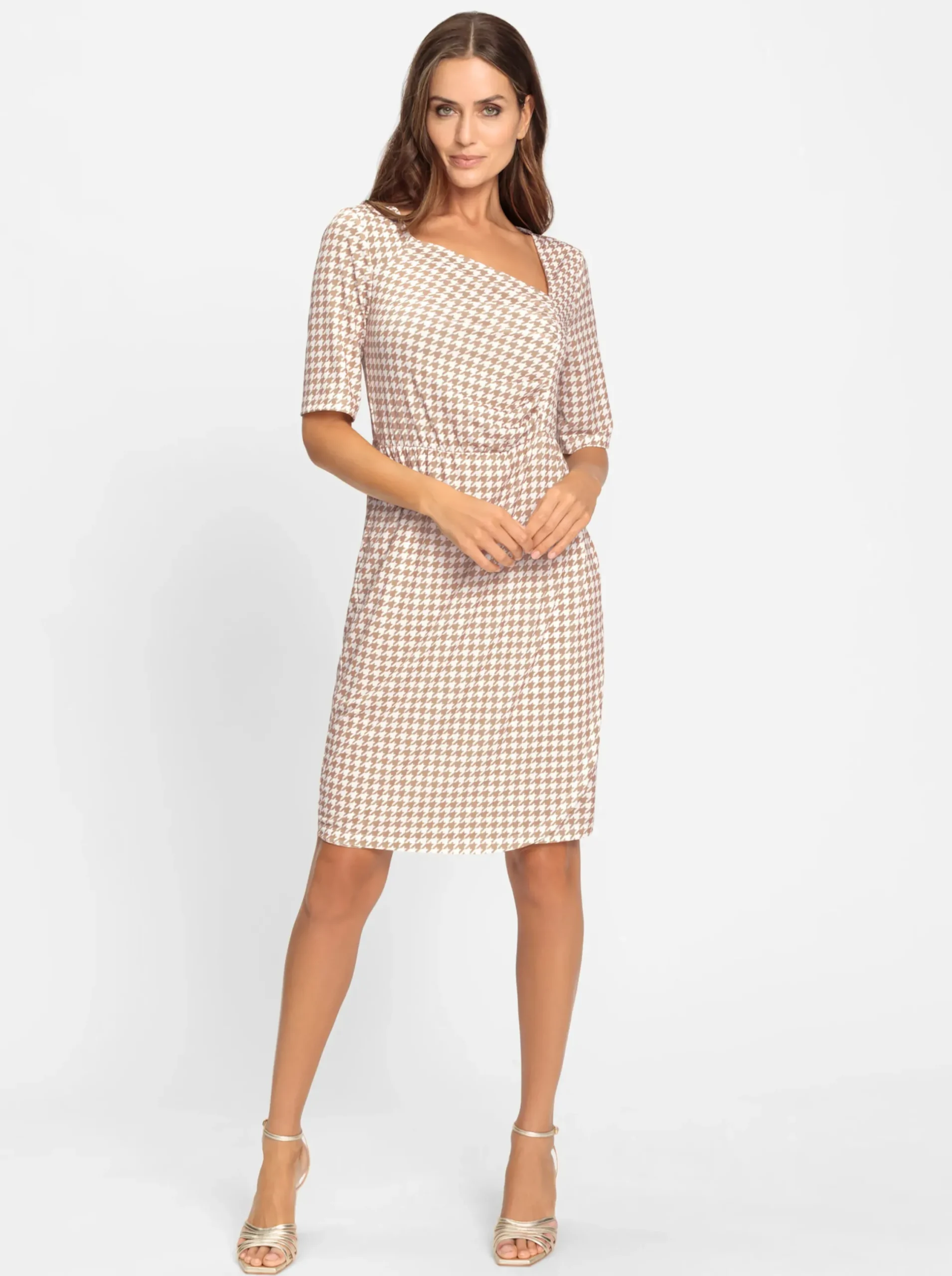 Kleider|heine Wickelkleid mit Pepita-Muster ecru-camelPepita