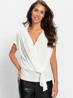 Blusen|heine Wickelshirt mit Knotendetail champagner