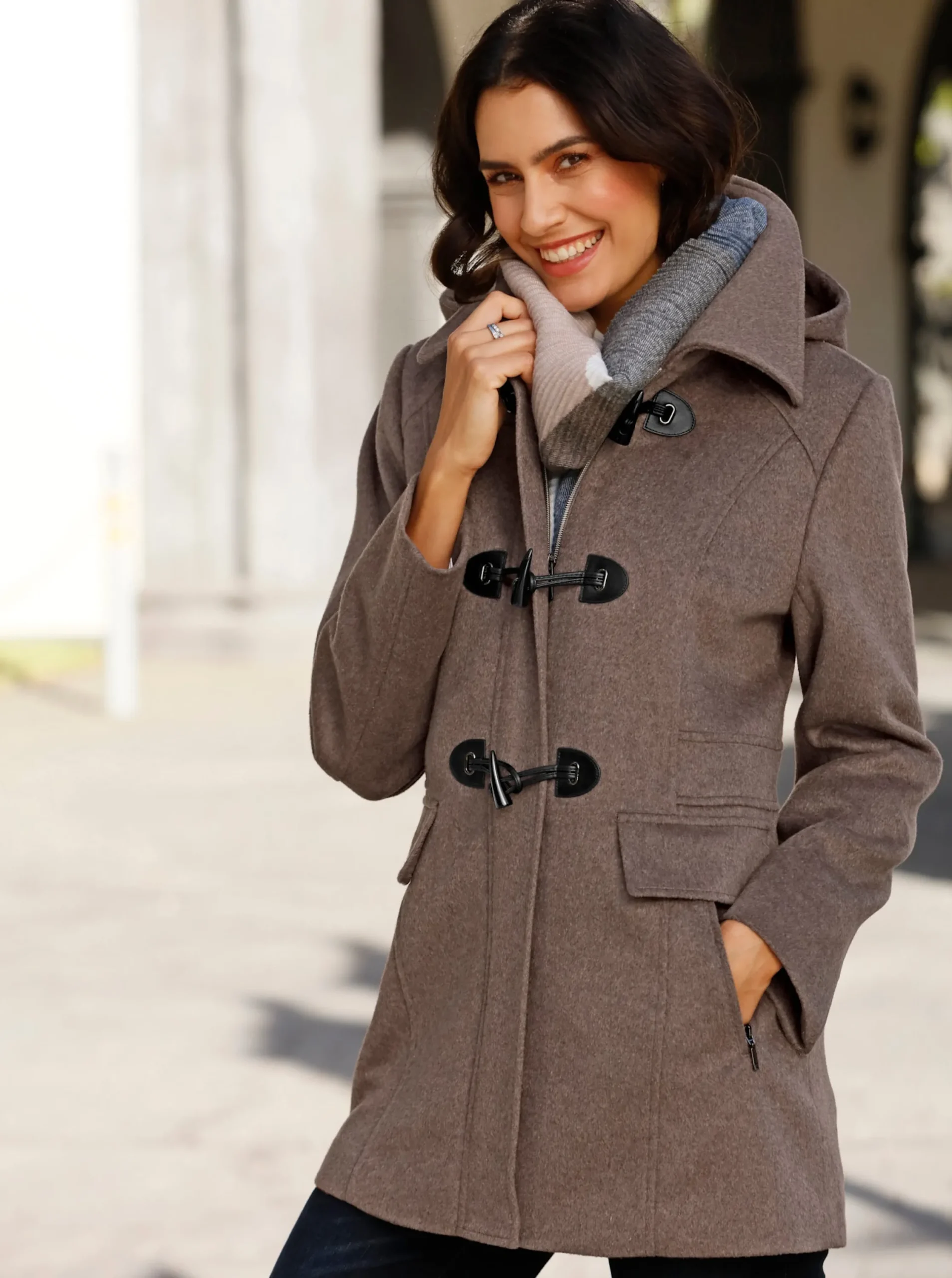 Jacken| Wolljacke aus Melange-Garn dunkeltaupe